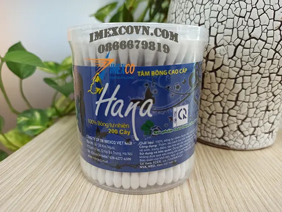 Tăm bông Hana lõi gỗ hộp tròn 200 que - BT0005