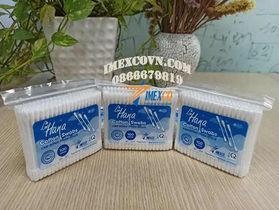 Tăm bông Hana lõi nhựa gói Poly 100 que- BT0017