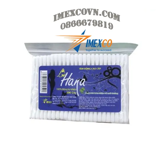 Tăm bông Hana lõi nhựa gói Poly 200 que - BT0018